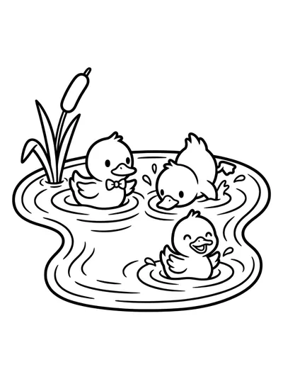 Patitos en el Estanque para Colorear — dibujo para colorear para imprimir de Primaria